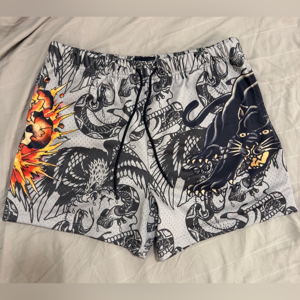 Ed Hardy • Skull Panthers Mesh Shorts • Size M